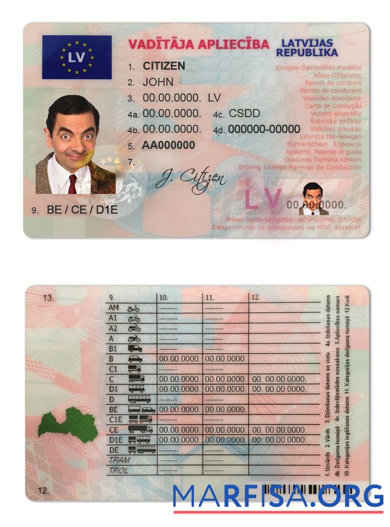 Blank Latvia driving license real example